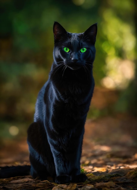 Ritratto di un gatto nero con gli occhi gialli su uno sfondo scuro ai generativo