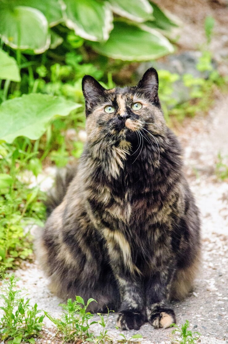 Foto ritratto di un gatto seduto all'aperto
