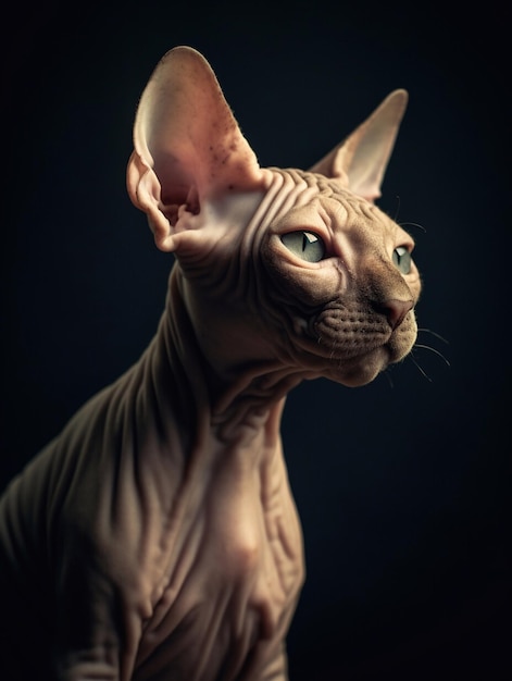 Ritratto di un gatto sphynx su sfondo nero