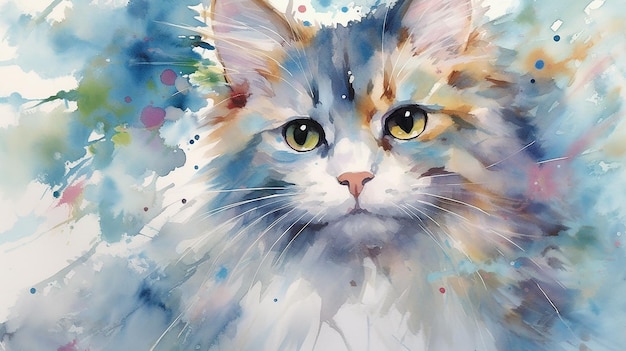 Ritratto di un gatto su sfondo acquerello astratto Pittura digitale