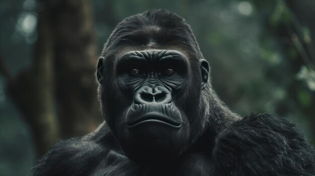 Ritratto di un gorilla nella foresta scattato da vicino