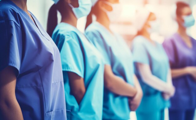 Ritratto di un gruppo di personale medico in piedi insieme in ospedale