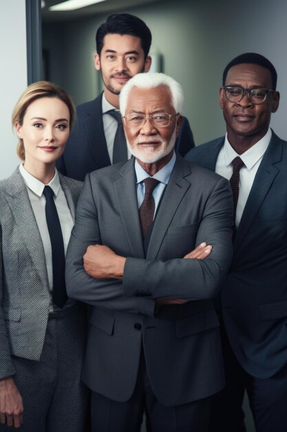 Ritratto di un gruppo diversificato di uomini d'affari in piedi insieme in un ufficio