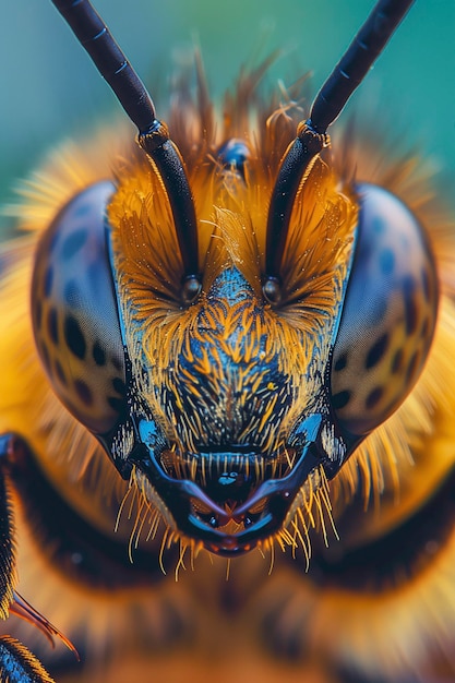 Ritratto di un insetto in primo piano Fotografia macro di una testa d'ape