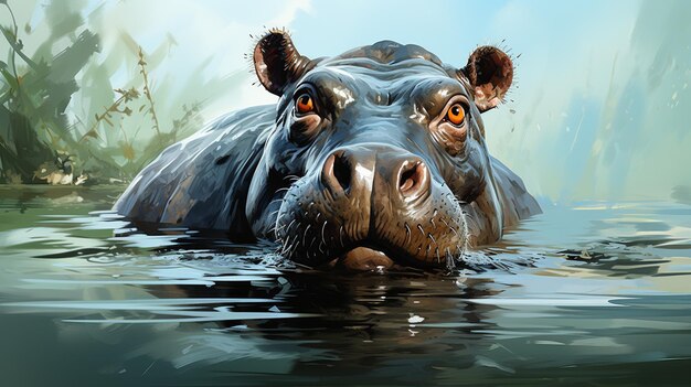 ritratto di un ippopotamo in un fiume nell'acqua dell'acqua