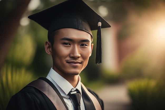 Ritratto di un laureato maschio asiatico dell'università Generativo ai
