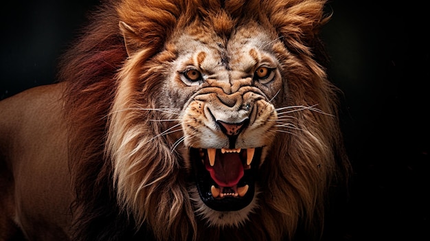 ritratto di un leone con la bocca aperta animale pericoloso animale pericoloso in natura predatore pericoloso