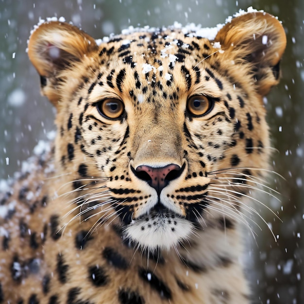 Ritratto di un leopardo nella neve Scena di fauna selvatica dalla natura