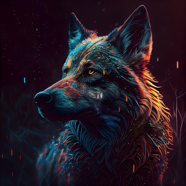 Ritratto di un lupo nella foresta oscura Pittura digitale