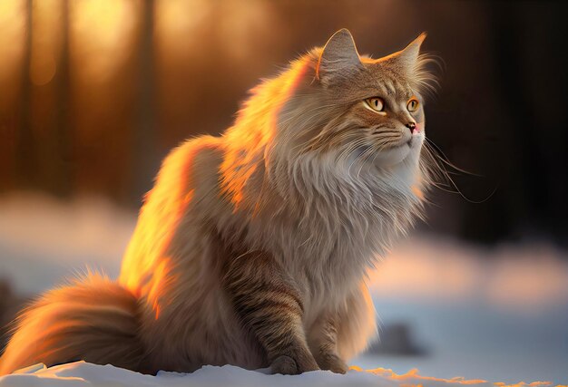 Ritratto di un magnifico gatto Manx sulla neve realizzato con Generative AI