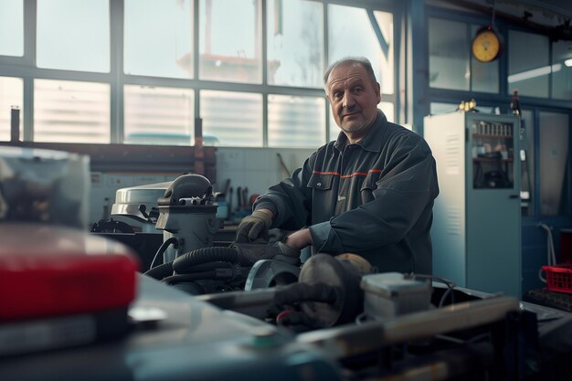 Ritratto di un meccanico in un'officina automobilistica