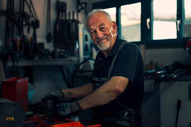 Ritratto di un meccanico in un'officina automobilistica