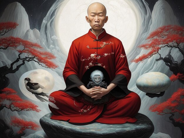 Ritratto di un monaco Shaolin disegno di copertina illustrazione digitale
