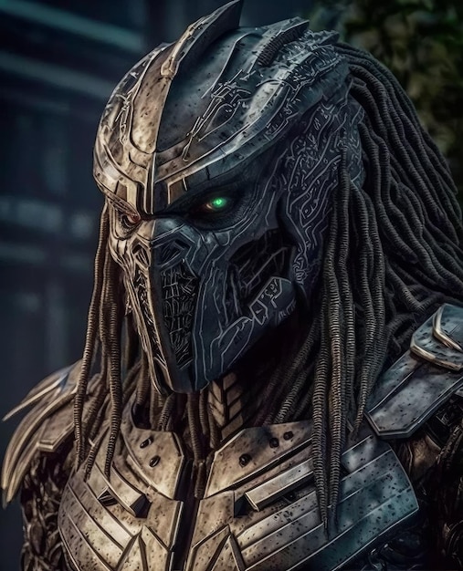 Ritratto di un mostro alieno con i dreadlocks in una tuta scifi IA generativa