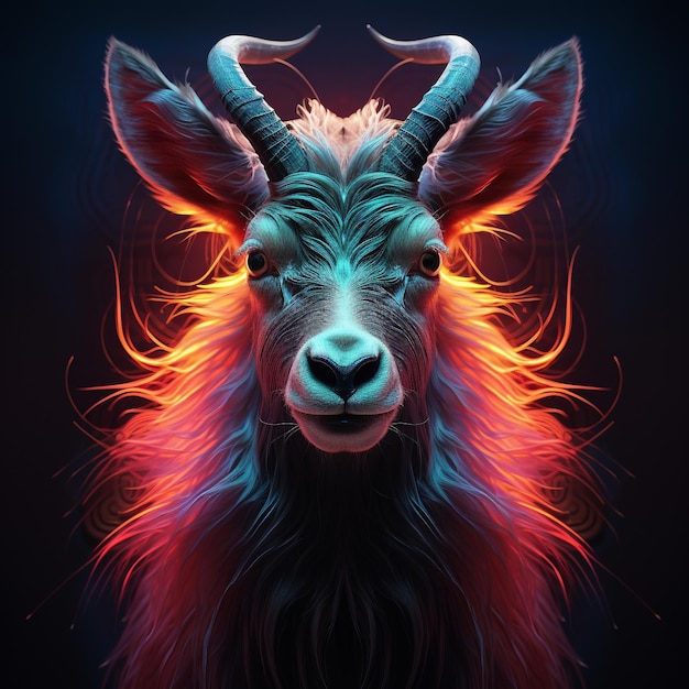 Ritratto di un neon Markhor generato dall'ai