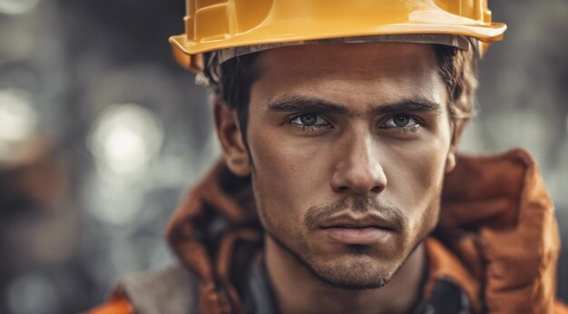 ritratto di un operaio edile lavoratore duro al lavoro ritratto d'un uomo con casco lavoratore duro