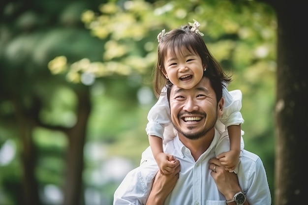 Ritratto di un padre felice e della sua piccola figlia nel parco