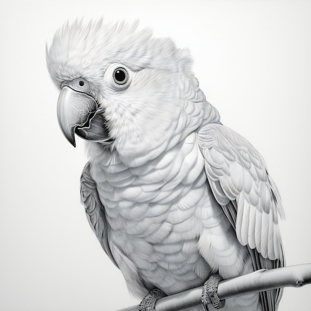 Ritratto di un pappagallo bianco isolato su uno sfondo bianco