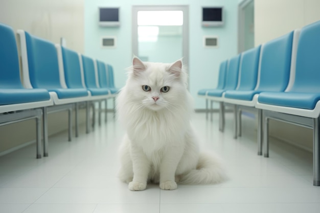 Ritratto di un paziente gatto in una clinica veterinaria che visita un veterinario per un esame medico