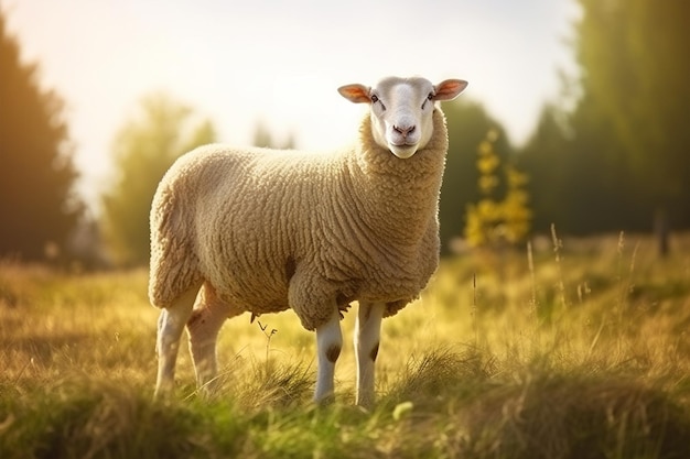 ritratto di un piccolo adorabile agnello nel campo alla luce del sole