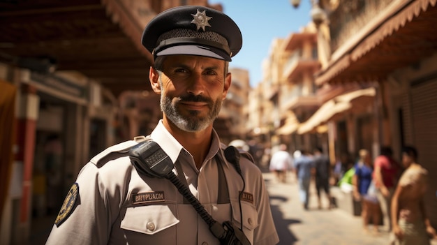 Ritratto di un poliziotto arabo per le strade della città