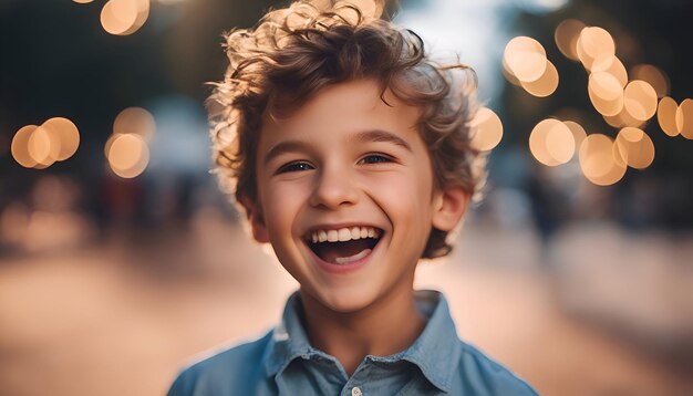 Ritratto di un ragazzino carino che ride e guarda la telecamera