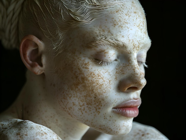 Ritratto di un ragazzo albino con gli occhi chiusi