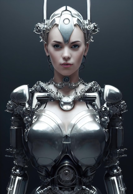 Ritratto di un robot femminile futuristico Una fantasia steampunk astratta artistica Concetto di un robot