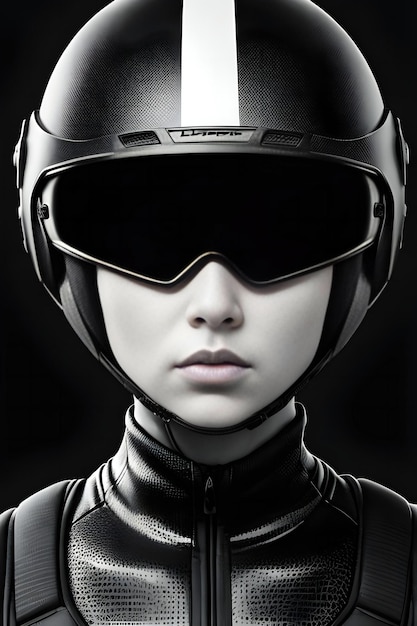 Ritratto di un robot femminile in casco nero