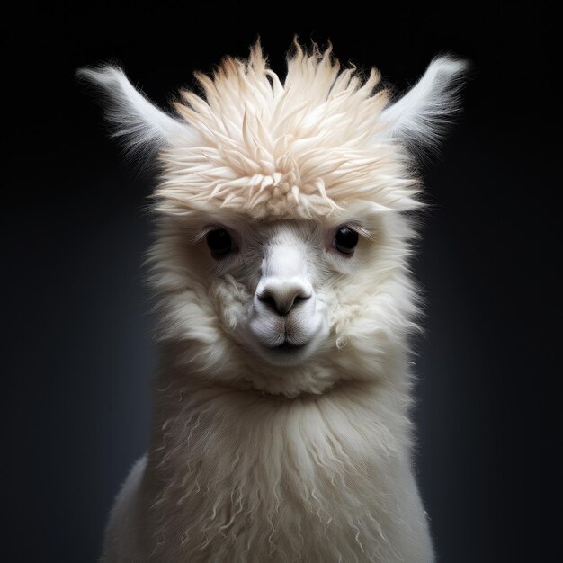 Ritratto di un simpatico alpaca bianco sullo sfondo del cielo blu Llama Generative ai