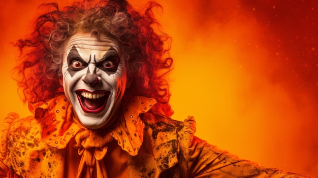 Ritratto di un trucco e costume da clown malvagio e inquietante per la celebrazione di Halloween