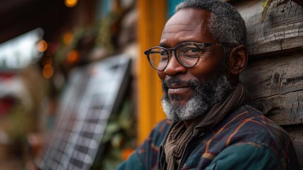 Ritratto di un uomo afroamericano che indossa occhiali