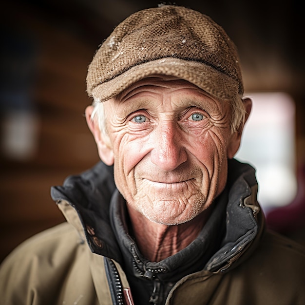 Ritratto di un uomo anziano con un viso abbronzato e un sorriso gentile