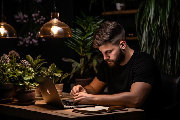 Ritratto di un uomo anziano dai capelli grigi, fondatore di un direttore d'affari che si sta concentrando sul lavoro in ufficio alla scrivania con un computer portatile