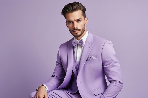 Ritratto di un uomo che indossa abiti di moda color lavanda per il colore dell'anno