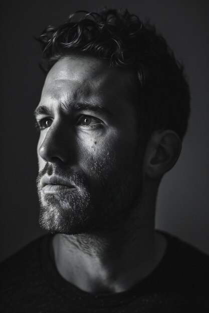 Ritratto di un uomo con la barba su uno sfondo scuro