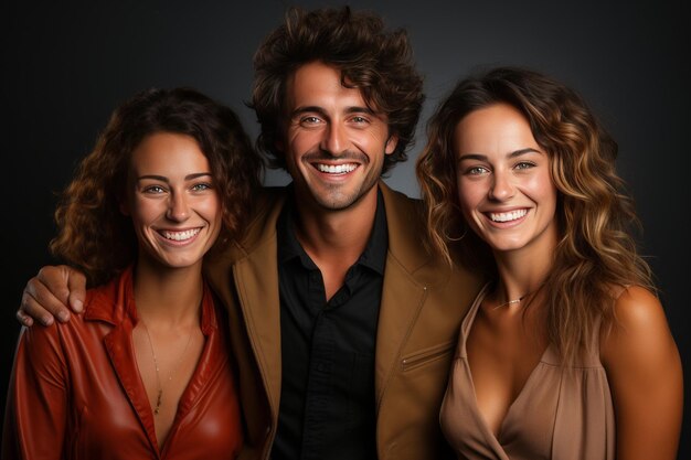 Ritratto di un uomo e due donne sorridenti