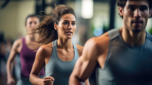 Ritratto di un uomo e una donna sportivi che si allenano insieme in una palestra