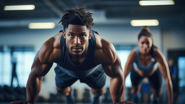 Ritratto di un uomo e una donna sportivi che si allenano insieme in una palestra