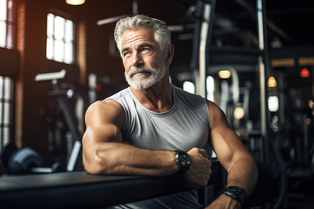 Ritratto di un uomo maschile maturo in palestra