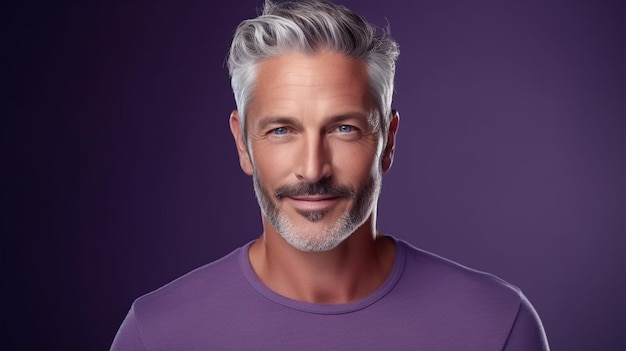 Ritratto di un uomo maturo bello con capelli grigi con generare Ai