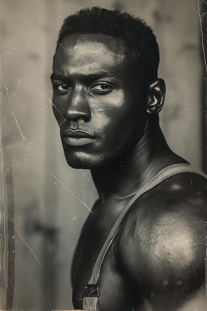 Ritratto di un uomo nero Vecchia fotografia retro in bianco e nero Scatti di criminali arrestati