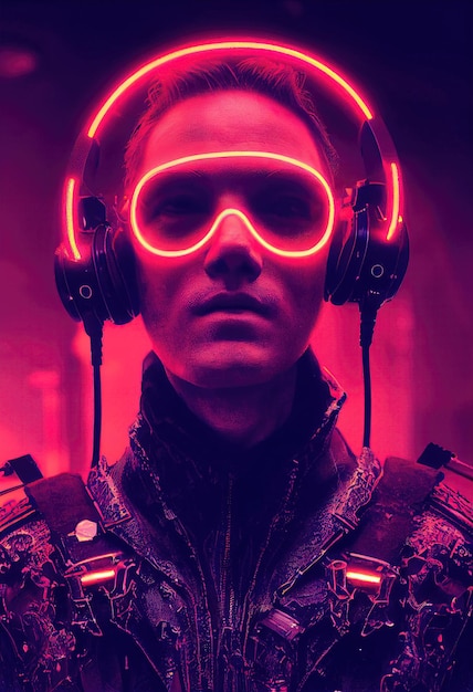Ritratto di un uomo scifi cyberpunk Uomo futuristico high-tech dal futuro