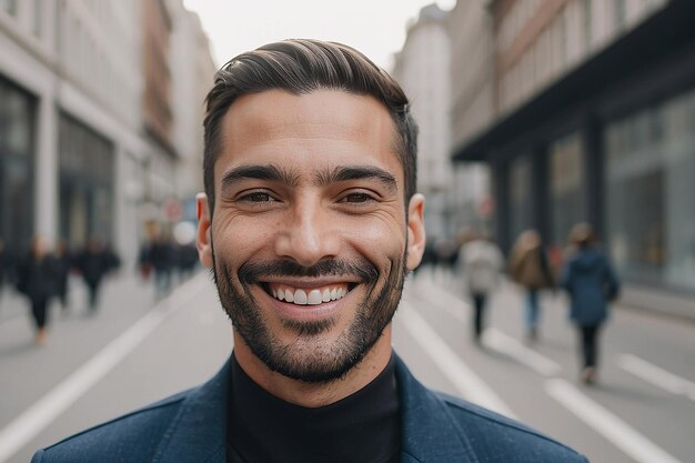 Ritratto di un uomo sorridente in città