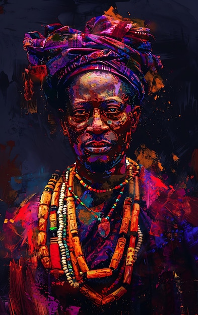 Ritratto di un uomo yoruba che indossa un abito tradizionale Agbada e una maglietta Design Art Tattoo Ink Frames