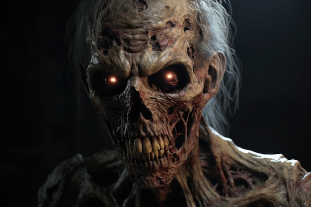 Ritratto di un uomo zombie orribile e spaventoso Illustrazione AI generativa di Halloween horror