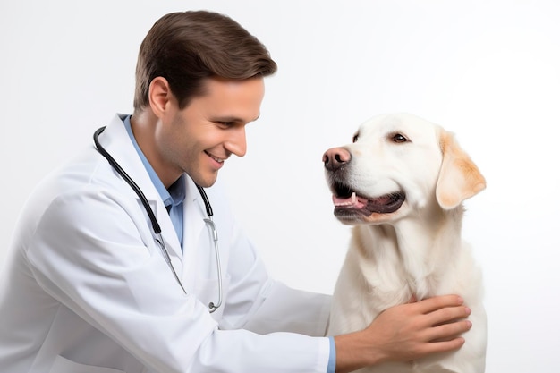 Ritratto di un veterinario sorridente con un labrador retriever