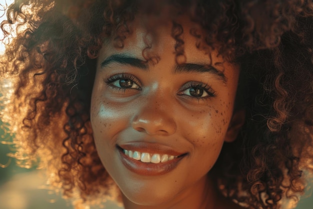 Ritratto di una allegra donna afroamericana con i capelli afro