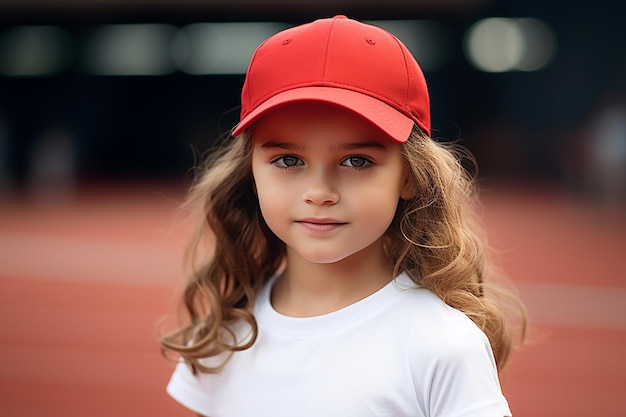 Ritratto di una bambina adorabile con un elegante berretto da baseball generativo di Ai