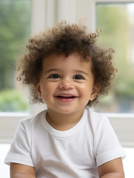 Ritratto di una bambina britannica con i capelli ricci che sorride